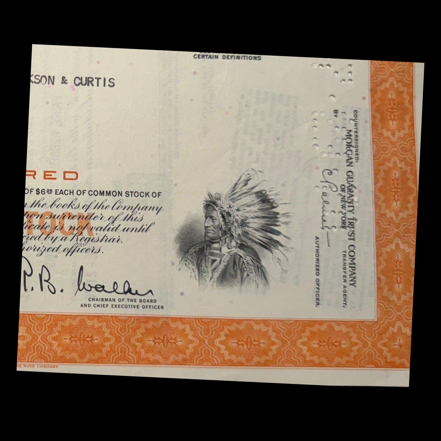 20 世纪 70 年代的 American Brands Inc 股票证书(Lucy Strike + Pall Mall 香烟)