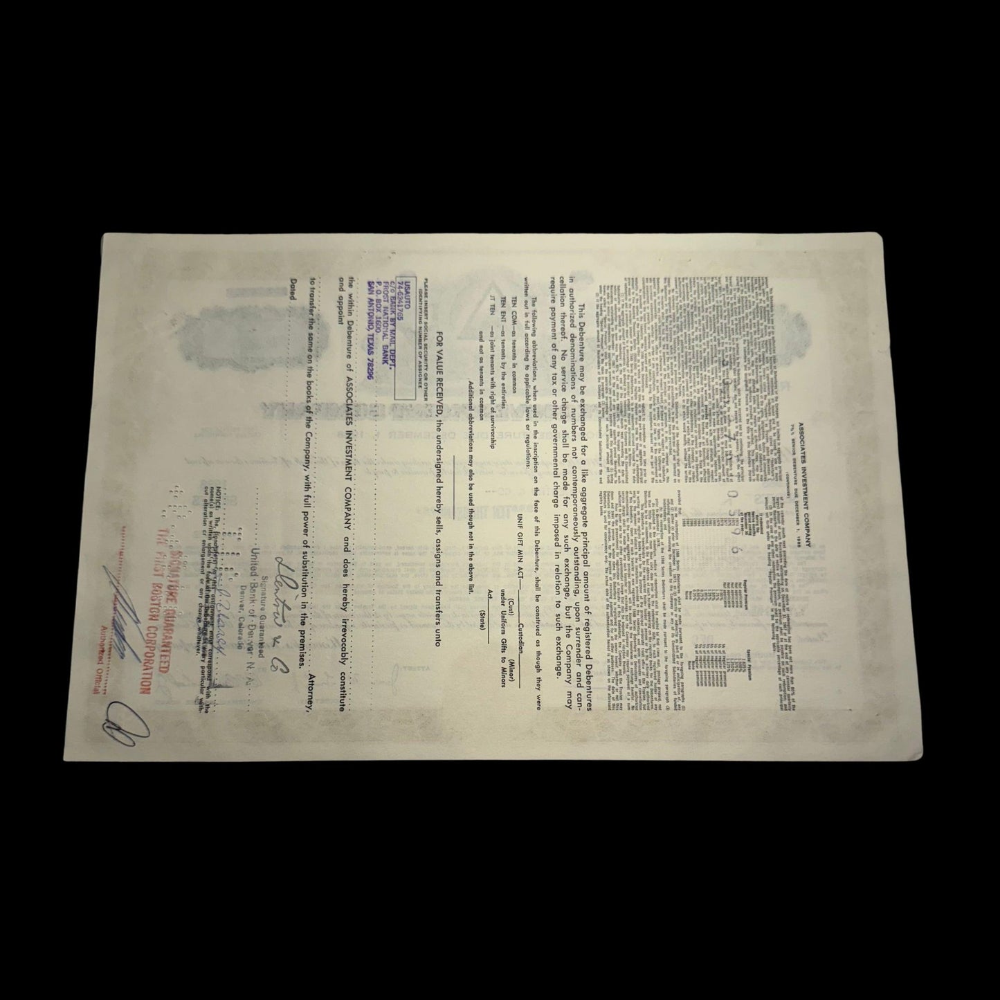 联合投资公司(现花旗银行)债券证书