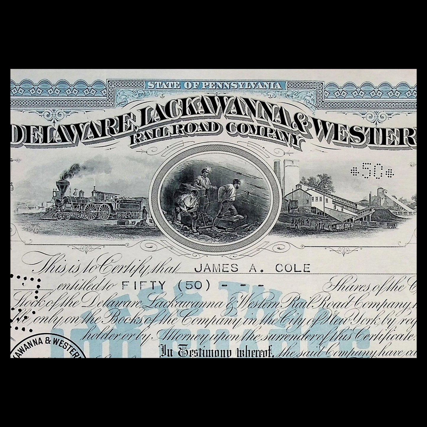 Delaware Lackawanna & Western Railroad Company Stock Certificate