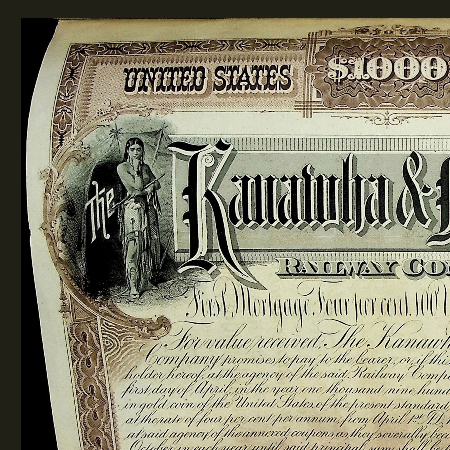Kanawha & Michigan (West Virginia and Ohio) Railway Company Bond from 1890