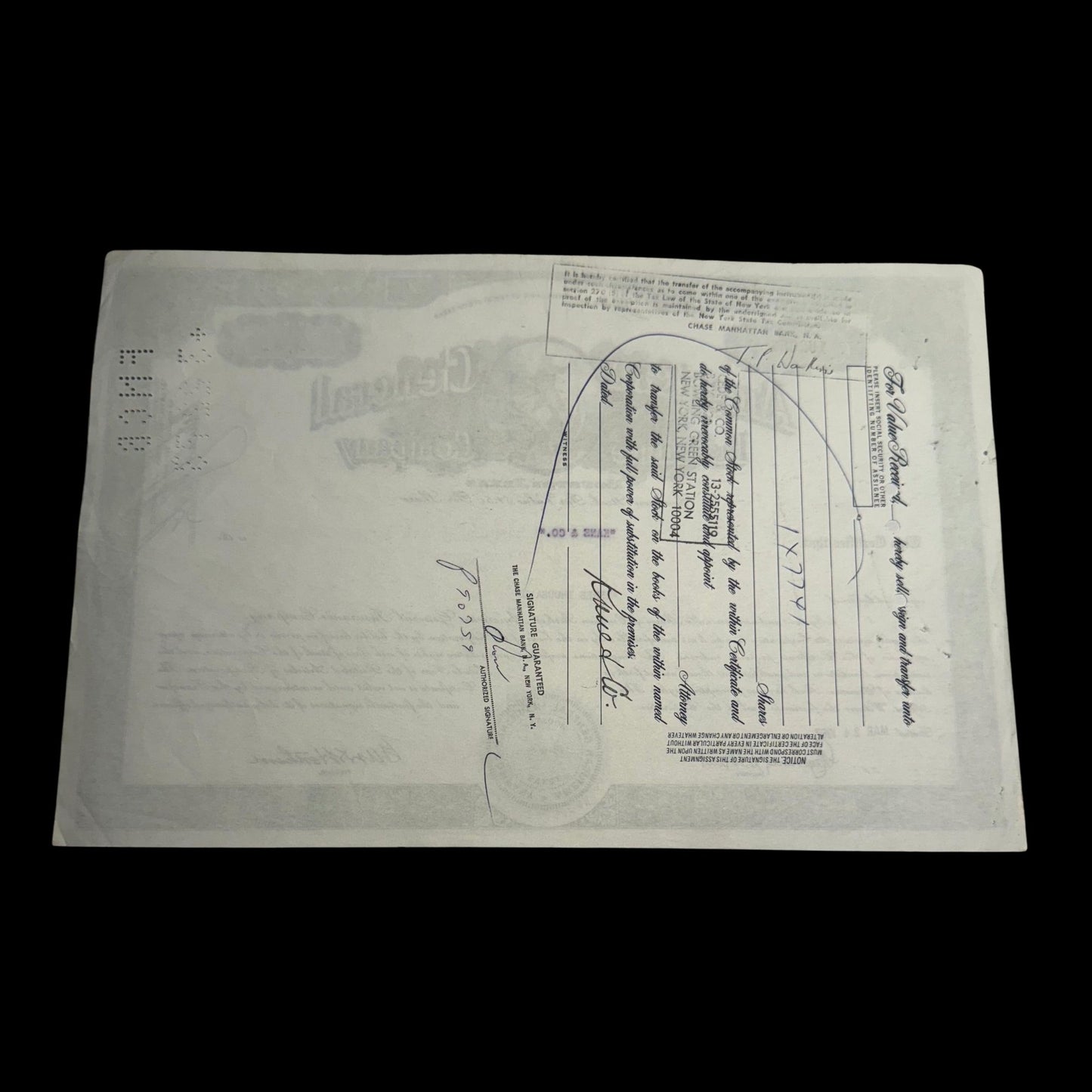 20 世纪 60 年代美国通用保险公司(彩色乔治华盛顿)股票证书
