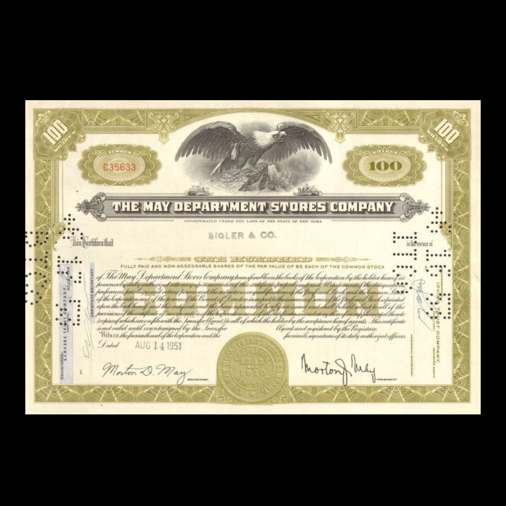 May Department Stores Co(现为 Macys),1941 年股票证书