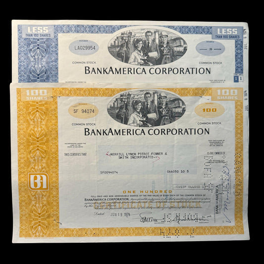 BankAmerica Corporation Stock Certificate from 1970  (now Bank of America)