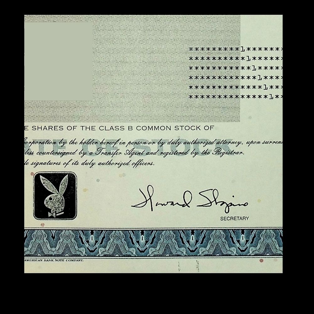 Playboy Stock Certificate from 2010 Twin Towers with Hugh Hefner Printed Signature