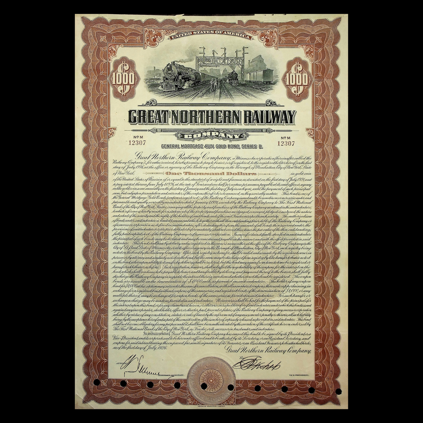 1926 年大北方铁路公司金质债券