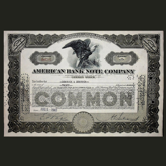 American Bank Note Company (Iconic Stock Certificate Printer) Stock Certificate from 1940s/50s