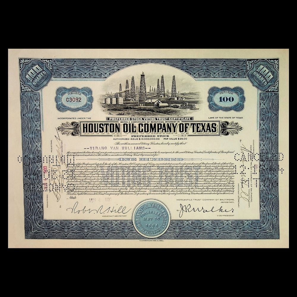 Houston Oil Company of Texas Stock Certificate from 1930s