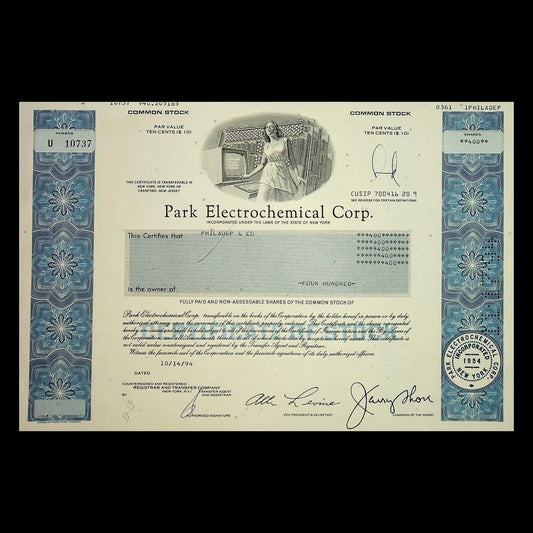 Park Electrochemical Corp, Stock Certificate from 1994