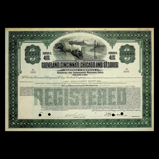 The Cleveland, Cincinnati, Chicago and St Louis Railway Company Bond for $10,000 from 1927