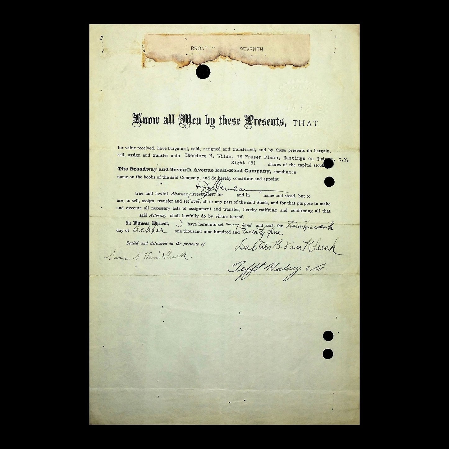 Broadway & Seventh Avenue (NYC) Rail Road Company Stock from 1922