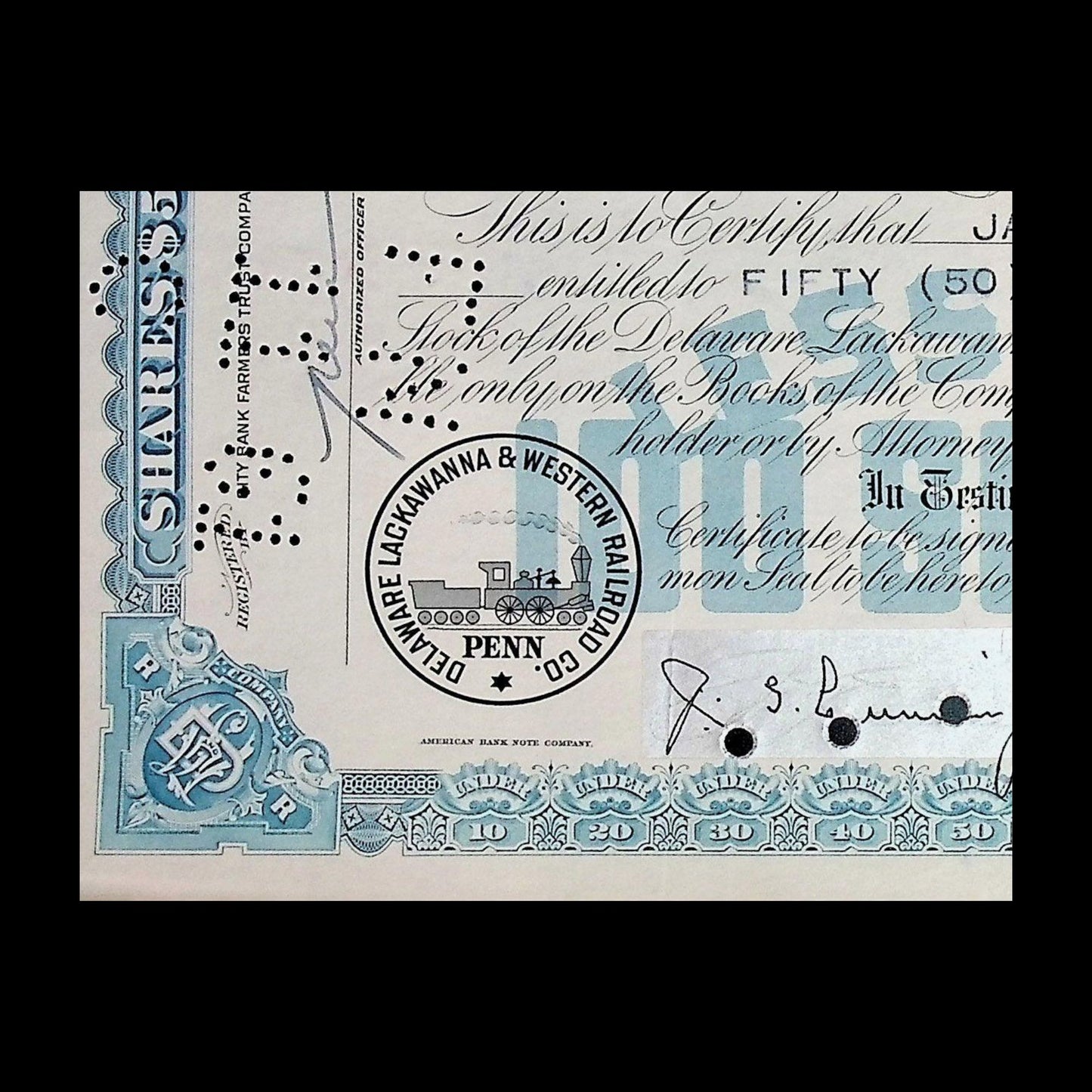 Delaware Lackawanna & Western Railroad Company Stock Certificate