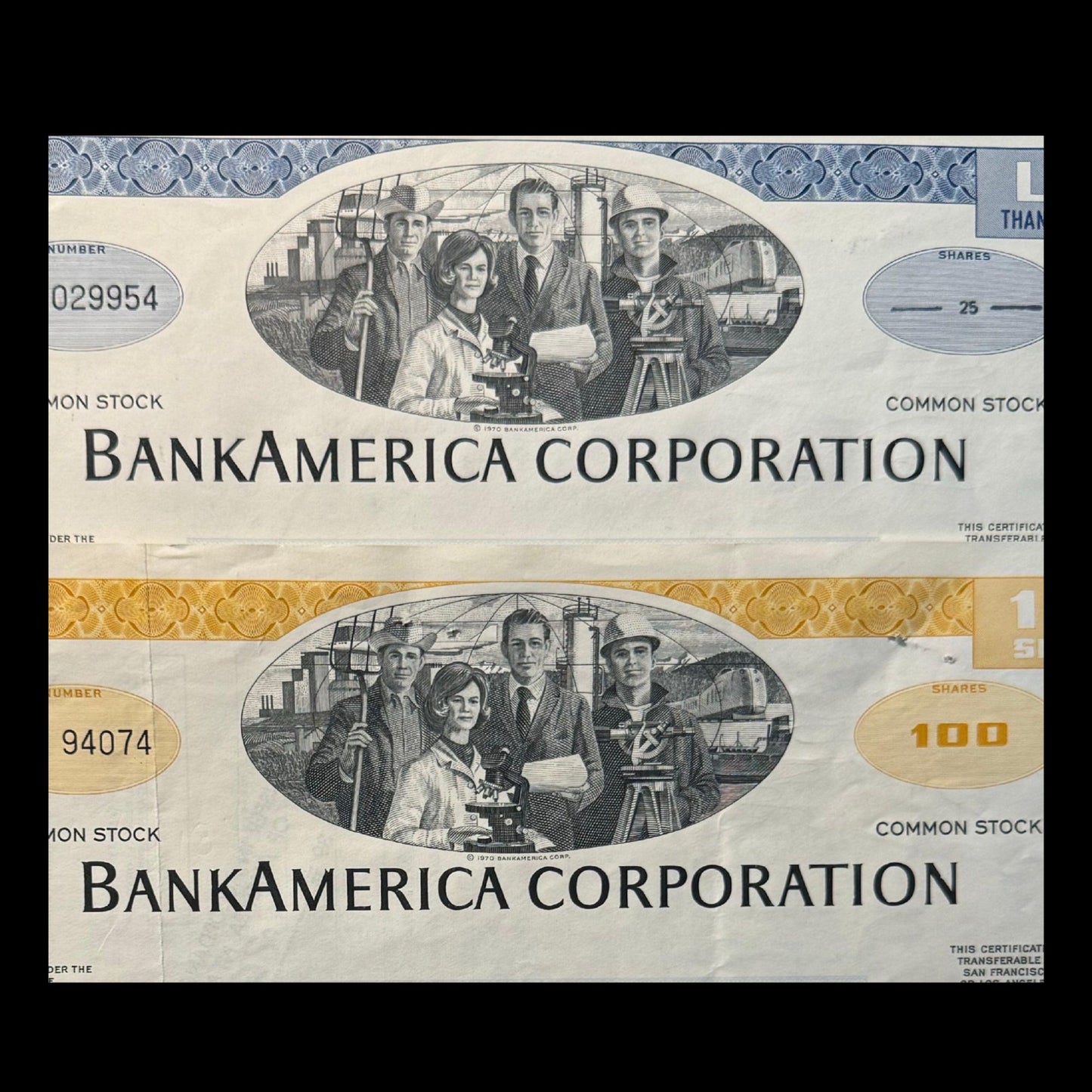 BankAmerica Corporation Stock Certificate from 1970 (now Bank of America)