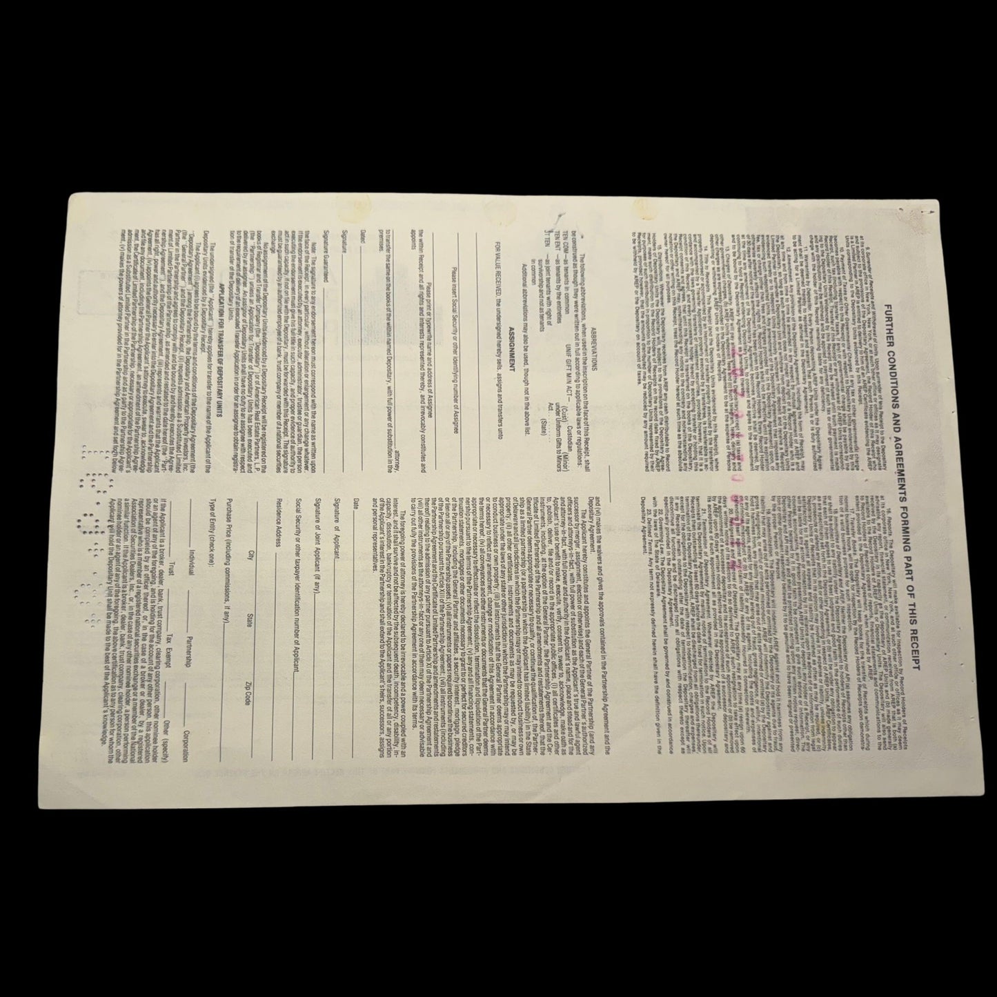 American Real Estate Partners, LP (Carl Ichan owned) Deposit Certificate from 1990