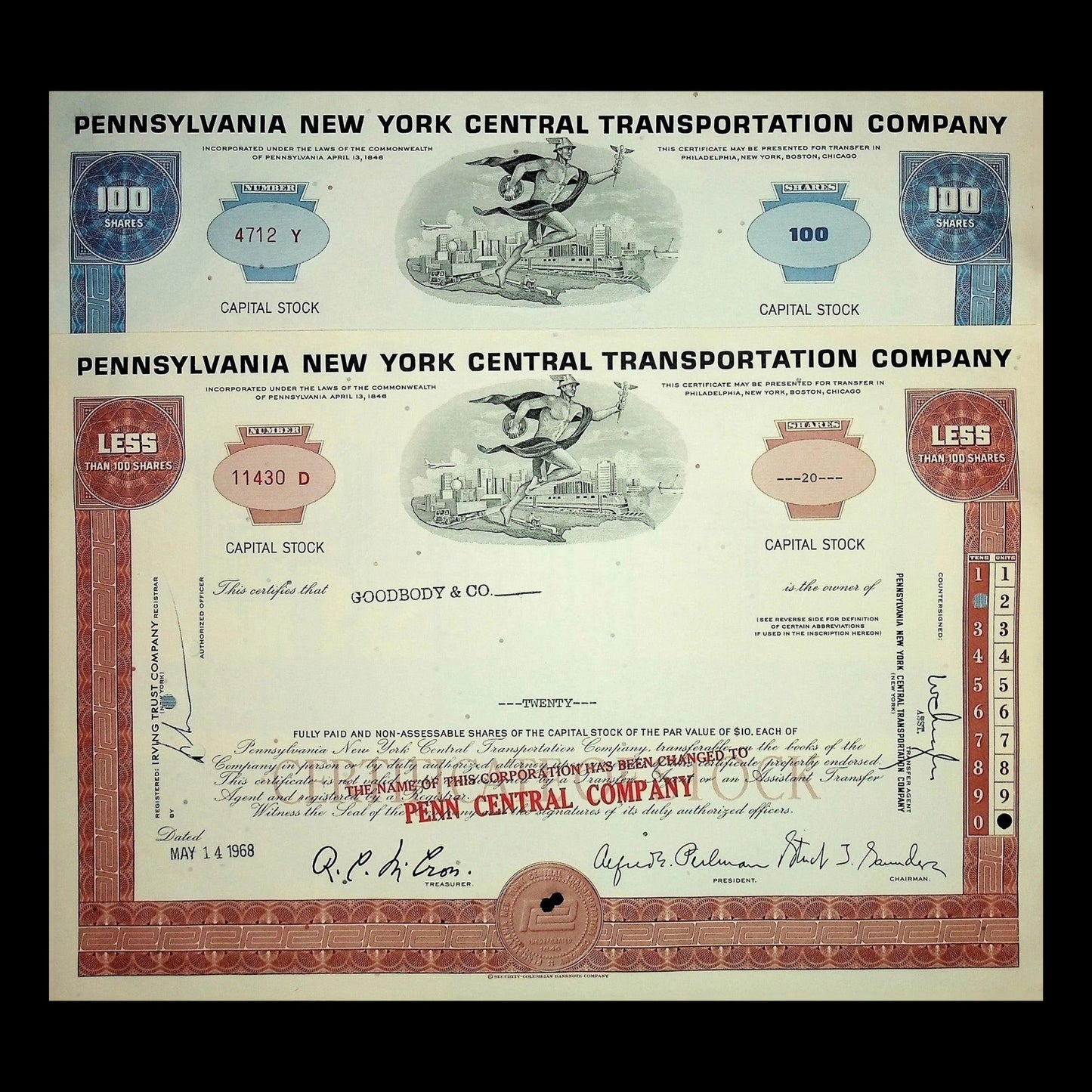 Railroad Stock & Bond Certificate Collectable Bundle Five Pack - 4x Stocks & 1x Bond