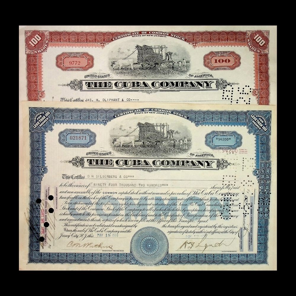 The Cuba Company Stock Certificate from 1920s