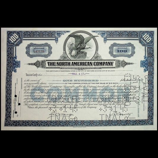 The North American Company Stock Certificate from 1940s (Original Dow Jones Company)
