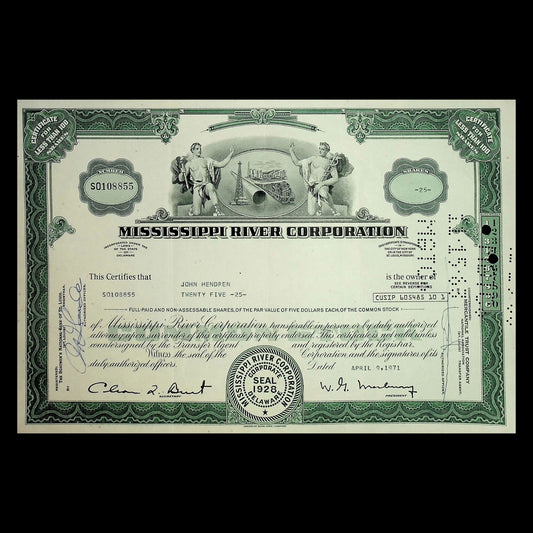 Mississippi River Corporation Stock Certificate from 1960s