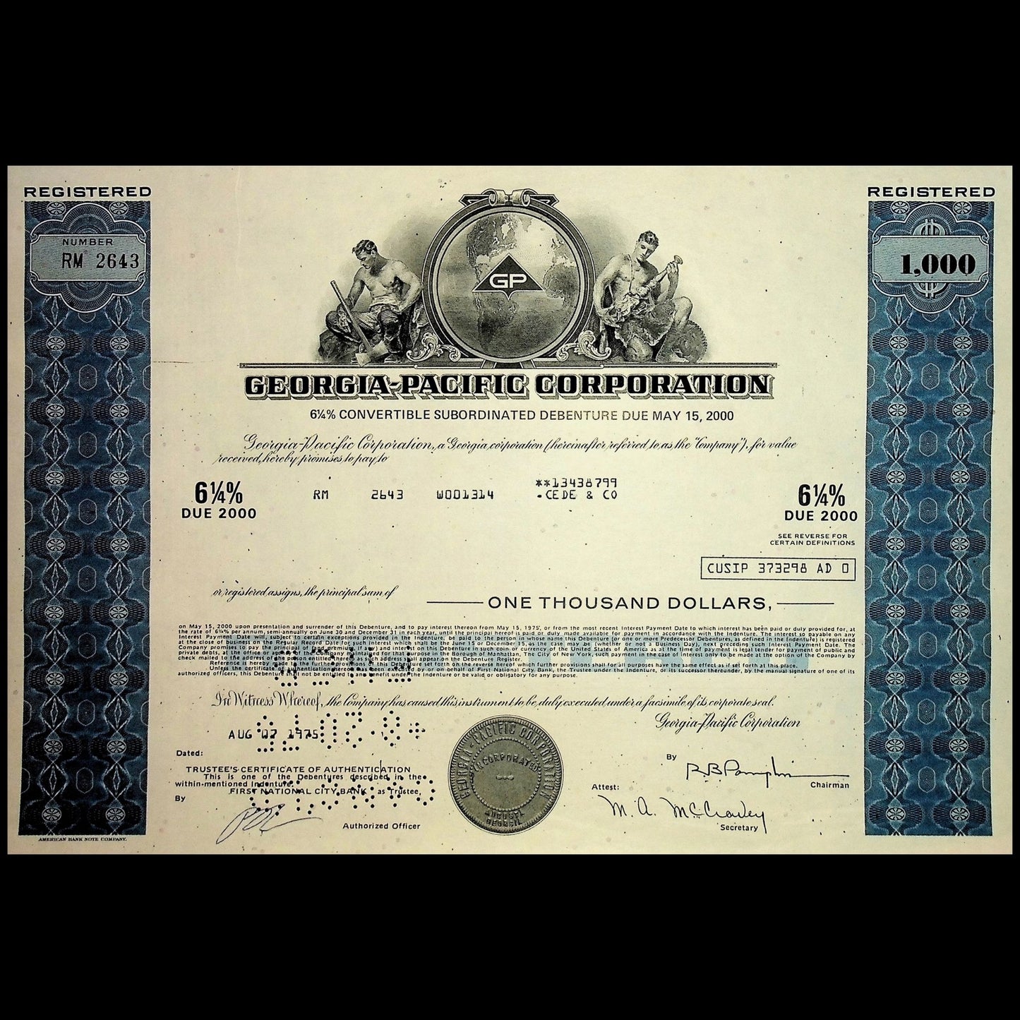 1975 年乔治亚太平洋债券证书