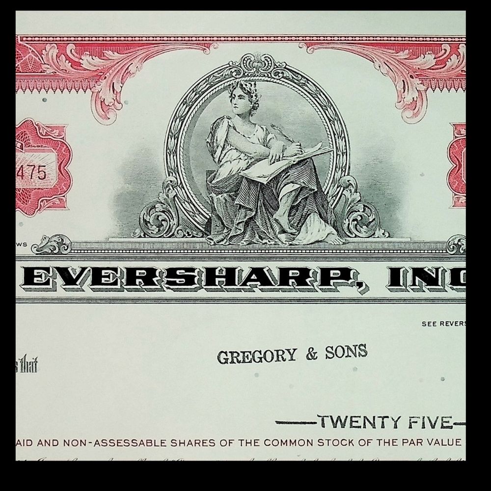 Eversharp Inc (Mechanical Pencils) Stock Certificate from 1960s