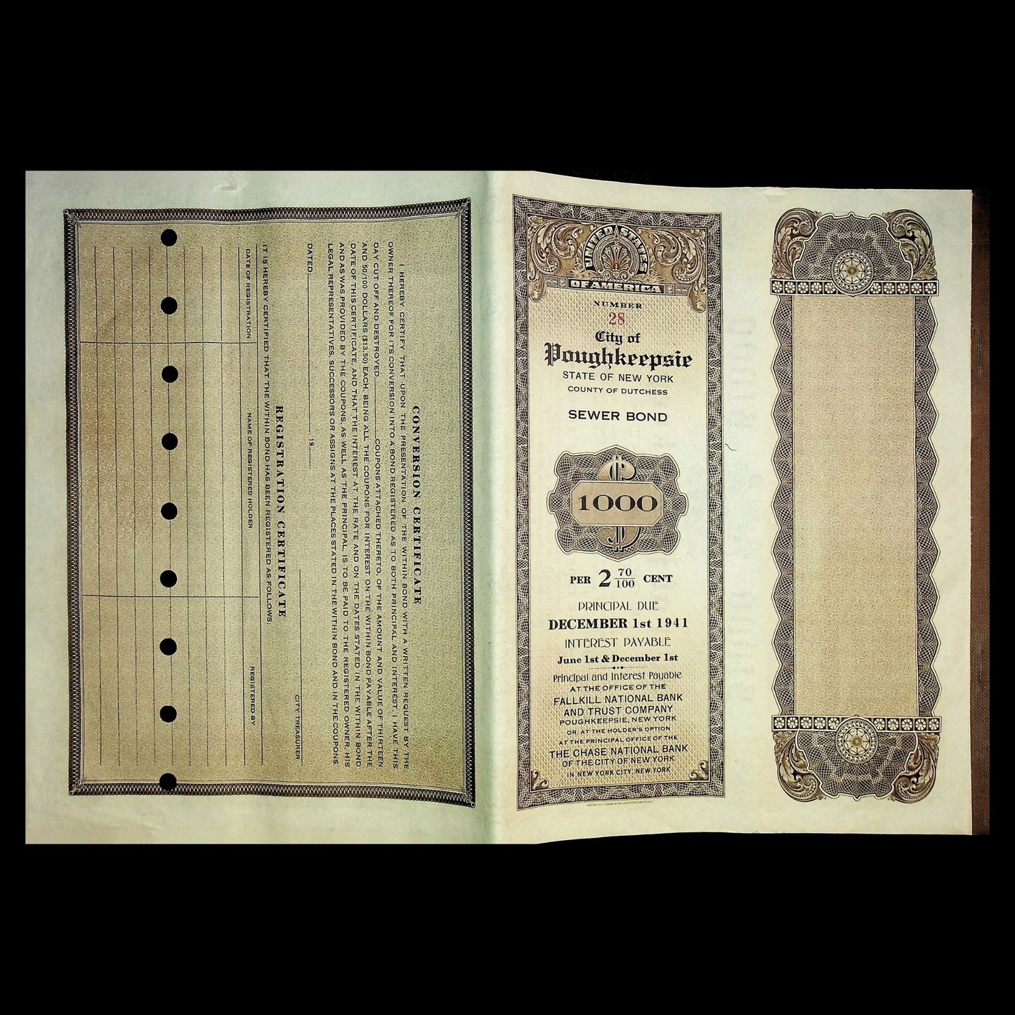 City of Poughkeepsie New York Bond from 1920 -1930s