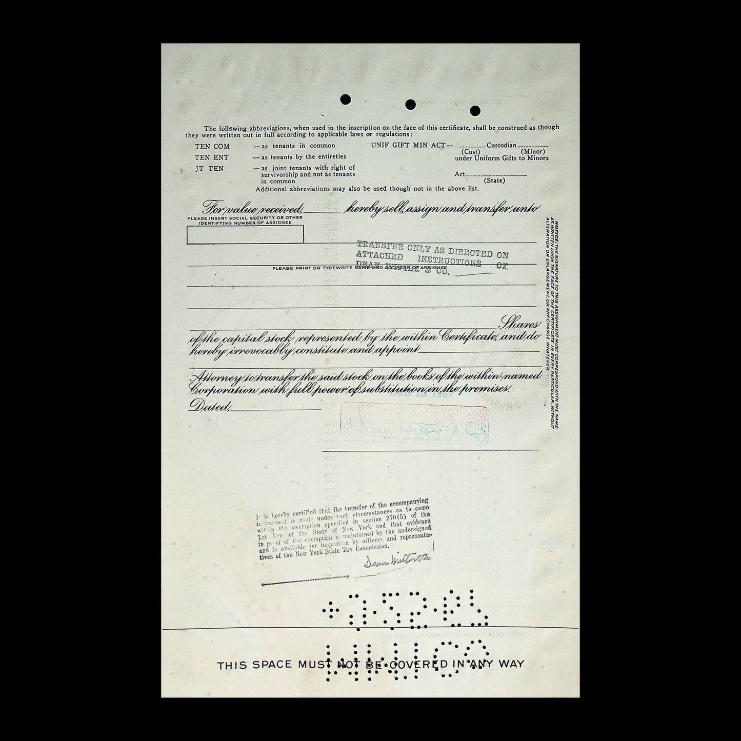 Continental Motor Company (Aircraft Engines) Stock Certificate from 1960s