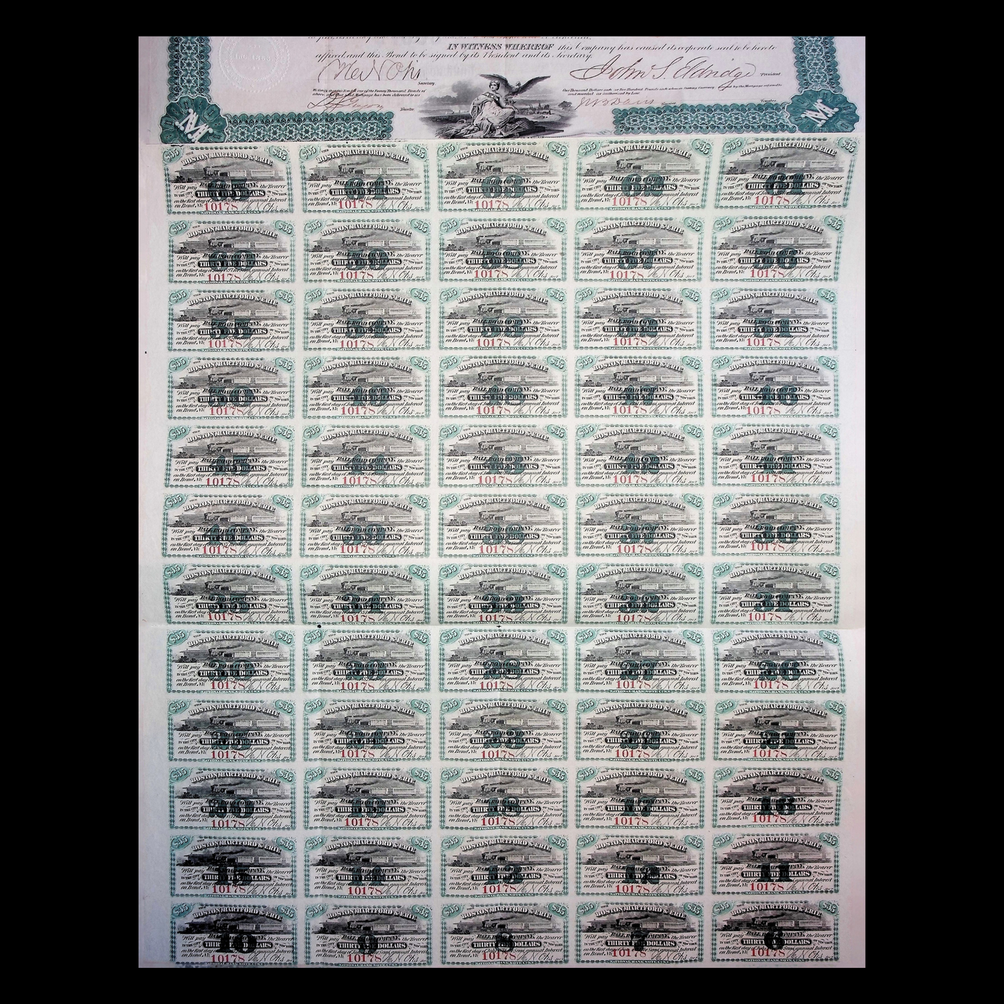 The Boston Hartford and Erie Railroad Company Bond for $1,000 from 1863