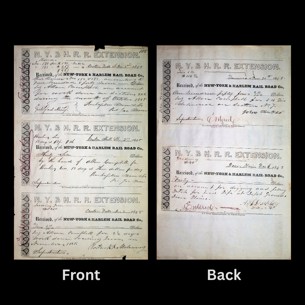 New York & Harlem Railroad Extension Checks - 5x total form 1848