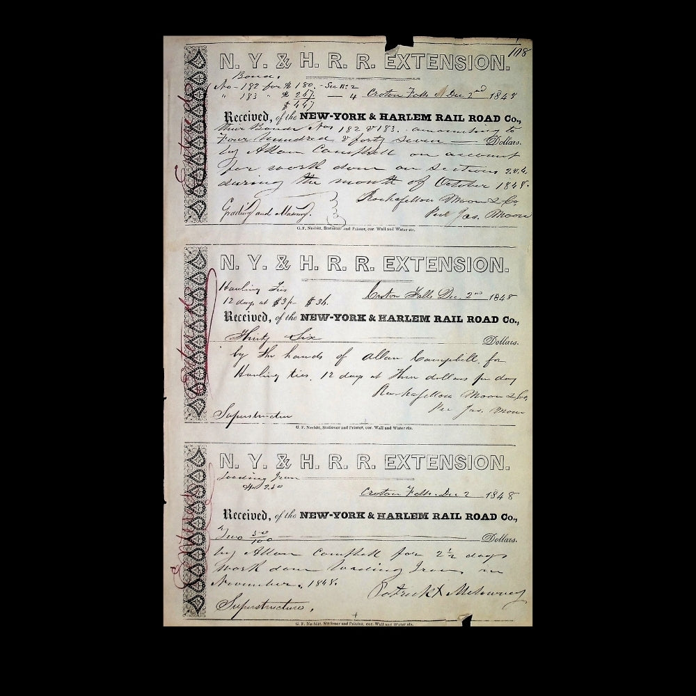 New York & Harlem Railroad Extension Checks - 5x total form 1848