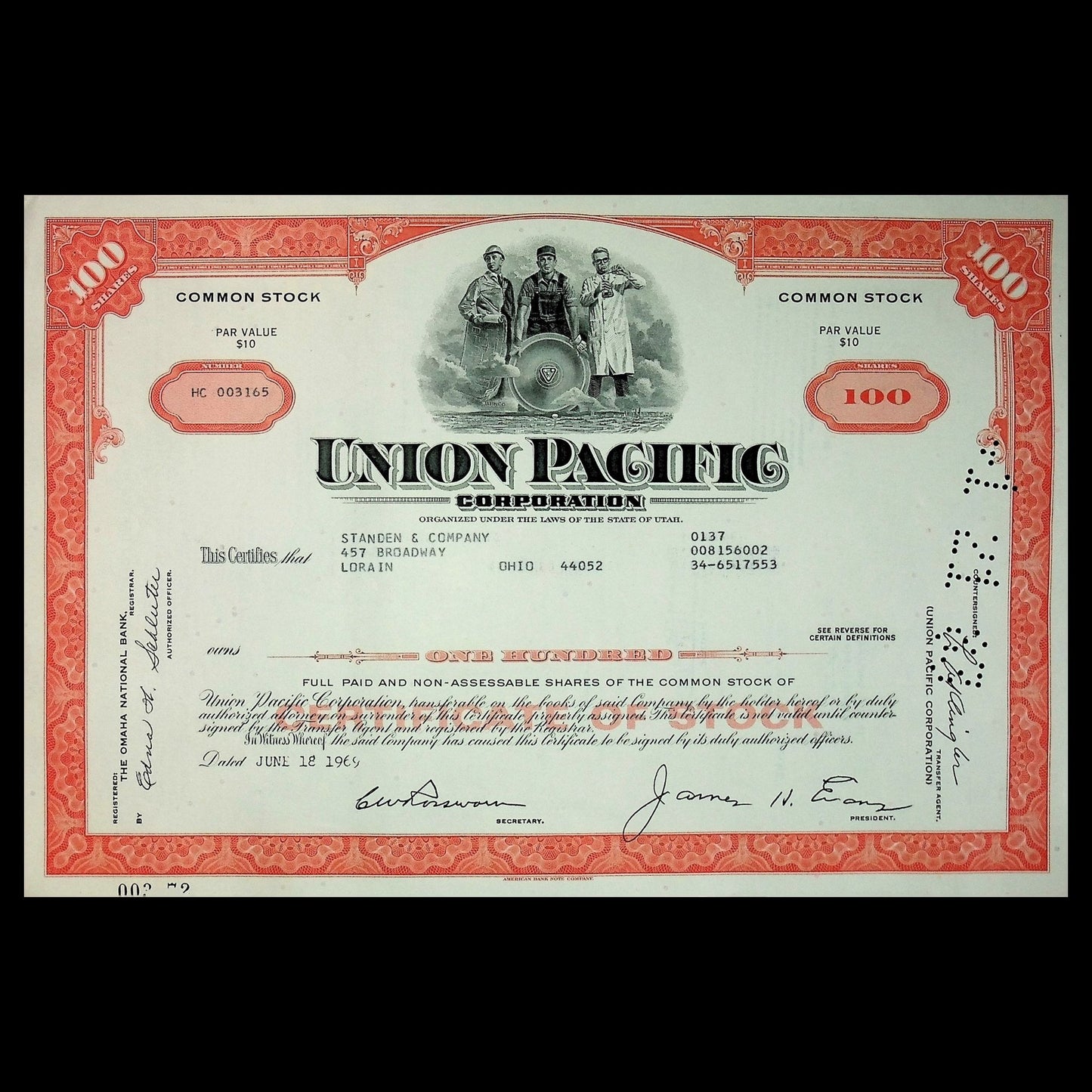 Union Pacific Stock Certificate from 1970s to 1980s