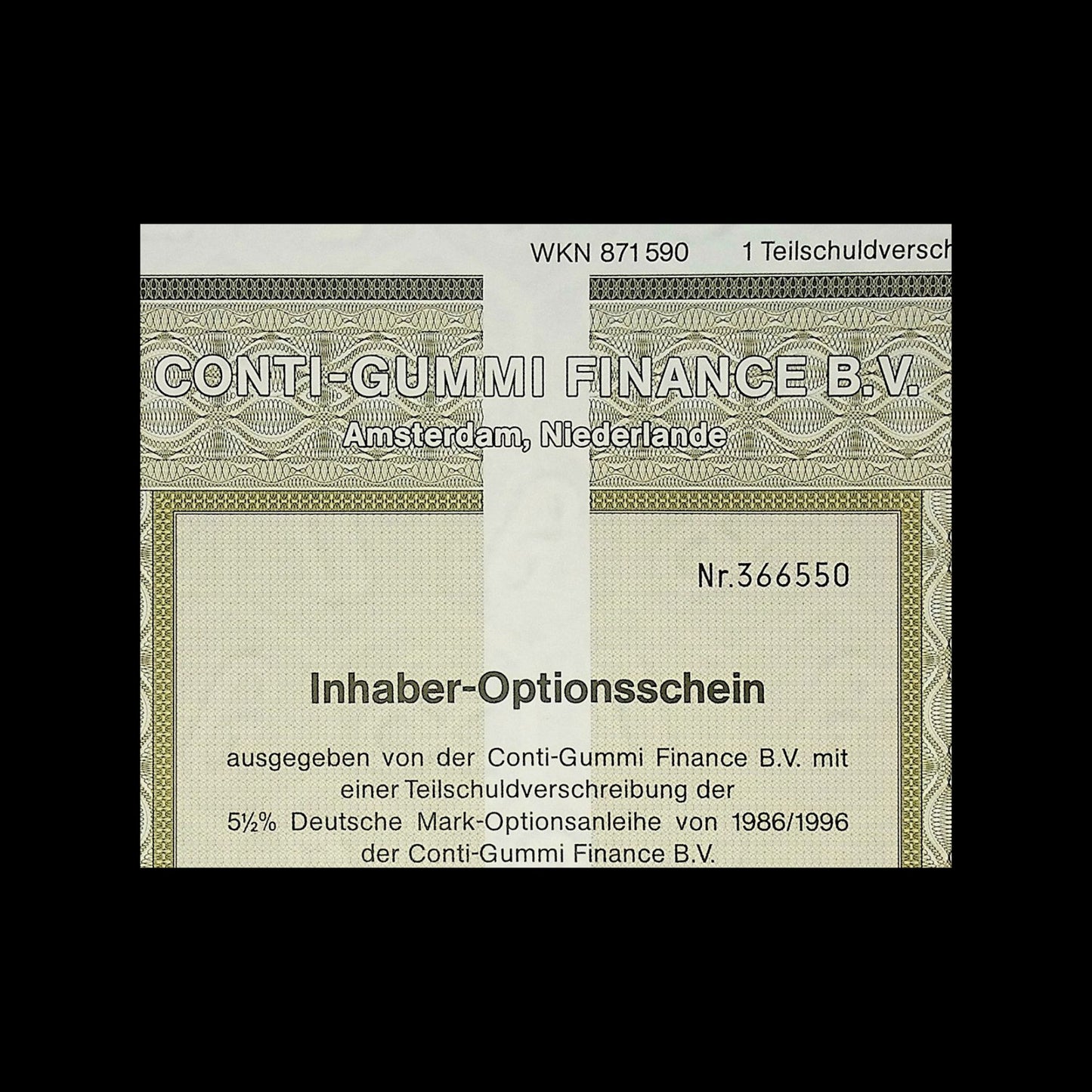 Conti-Gummi Finance BV(荷兰)- 1986 年起的德文认股权证证书