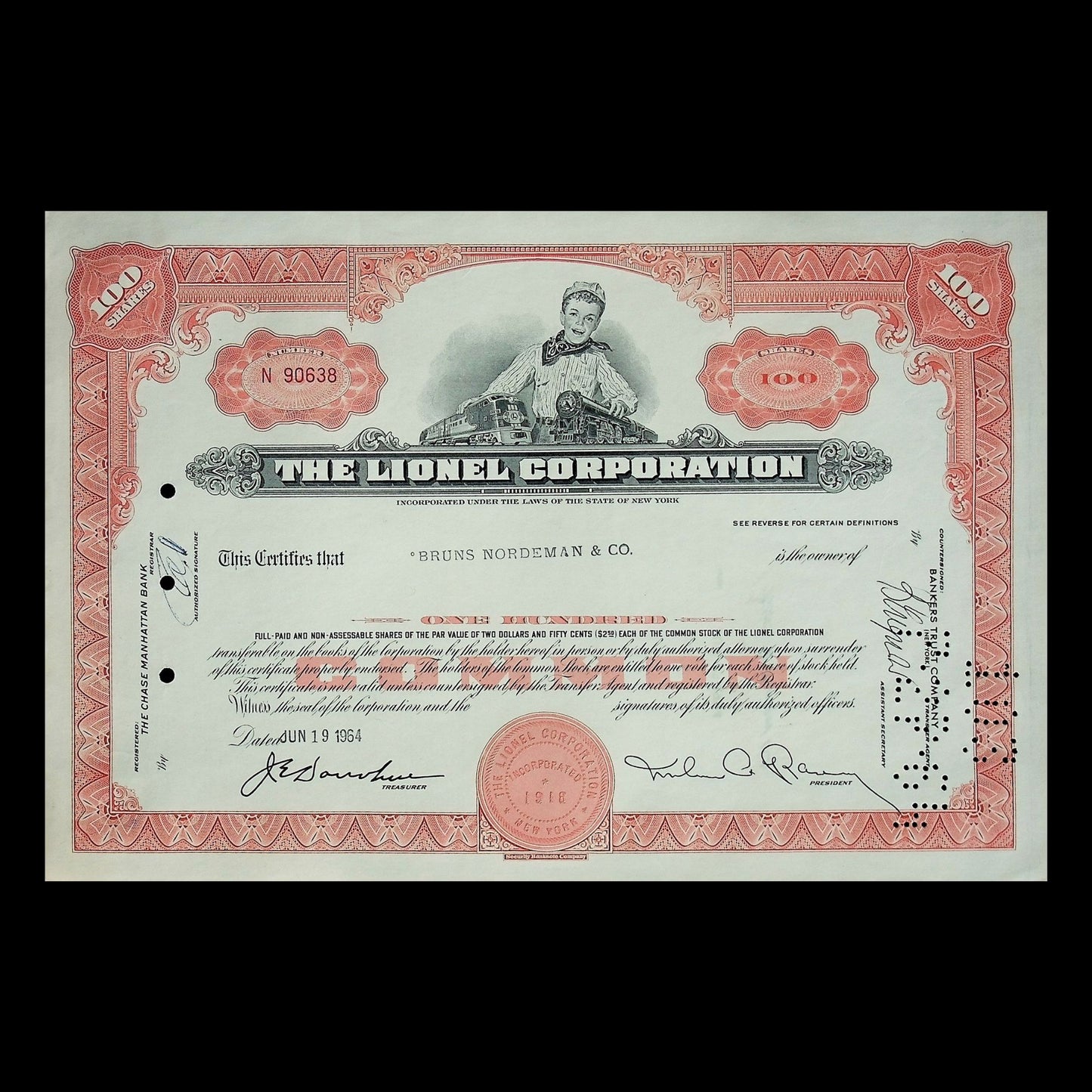 20 世纪 60 年代的莱昂内尔(玩具火车)公司股票证书