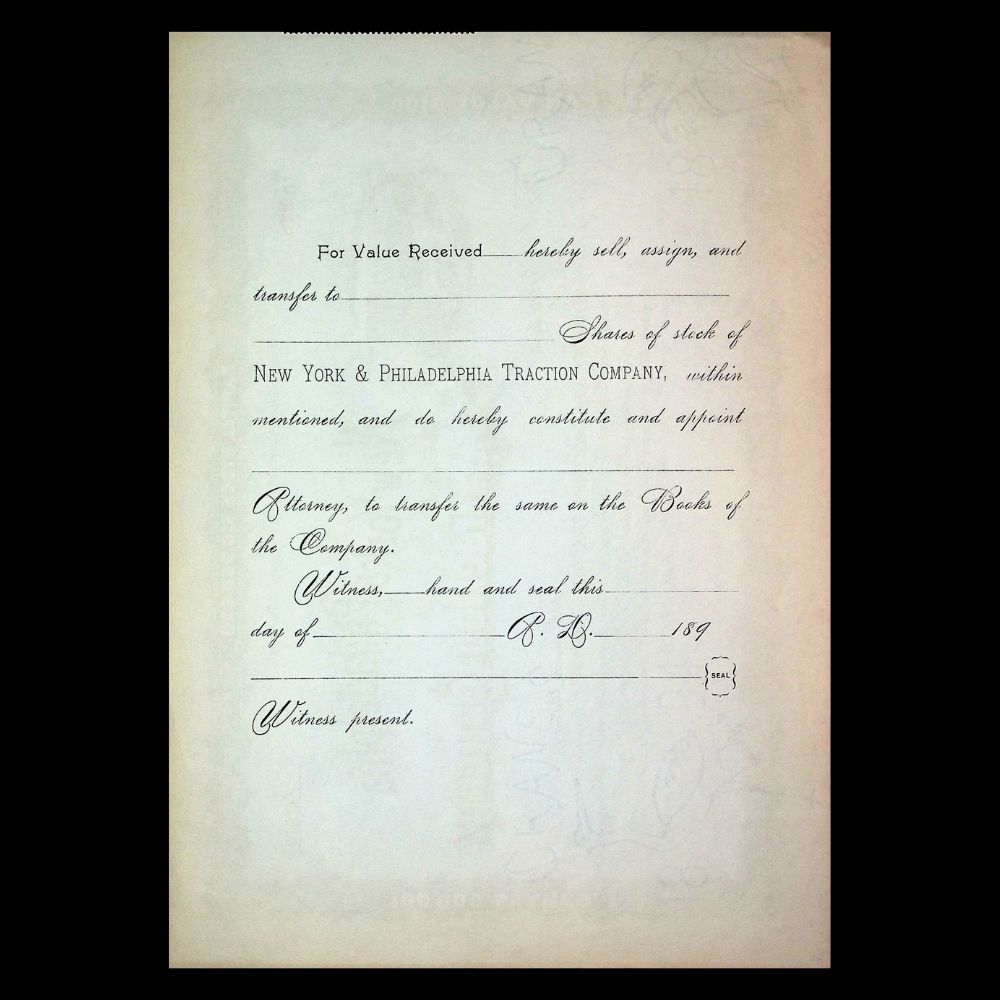New York & Philadelphia Traction Company 1900s Unissued Stock Certificate