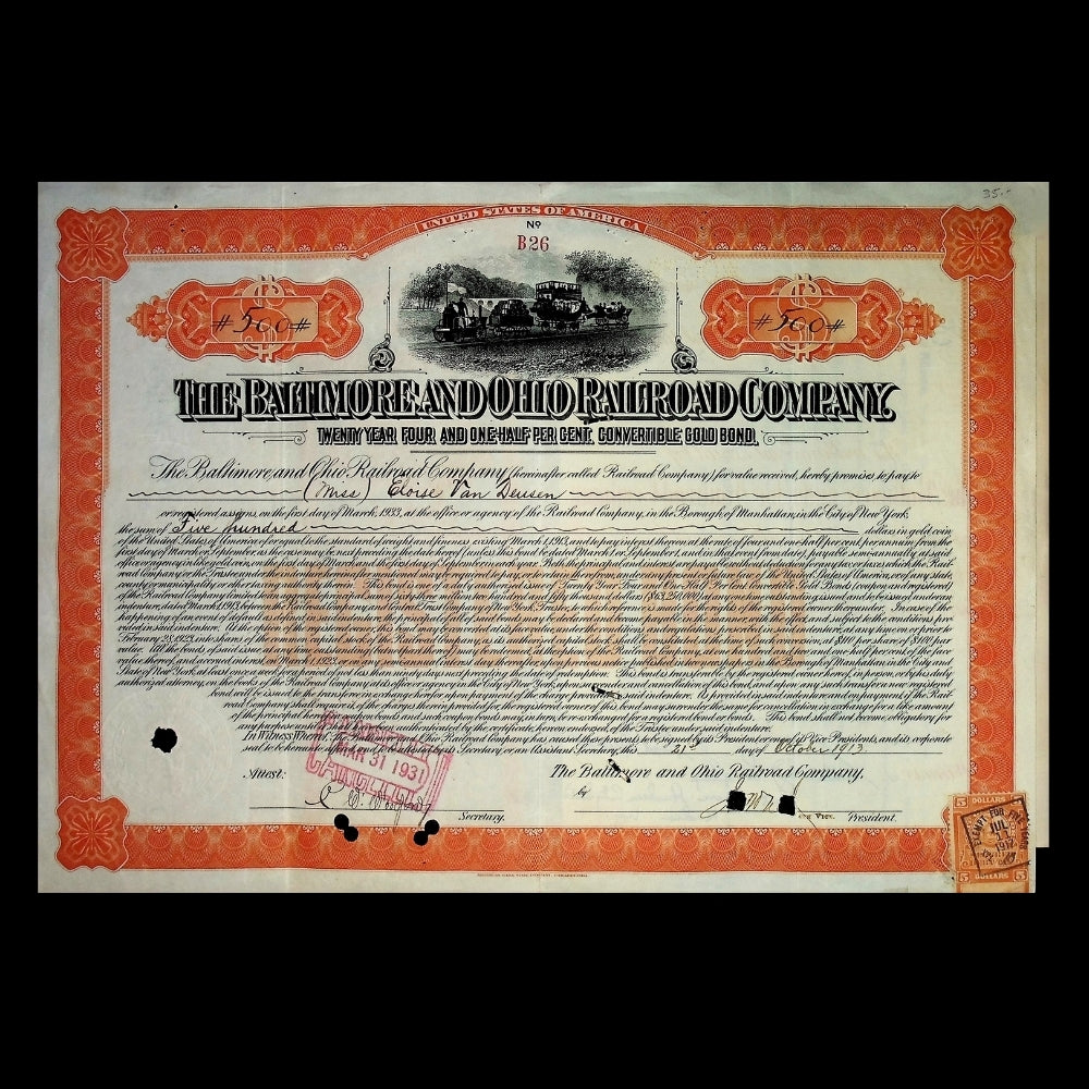 Baltimore & Ohio Railroad Gold Bond Certificates - 3x Combo Pack from 1913 - 1925
