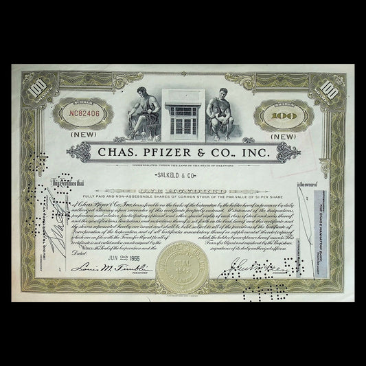 Chas. Pfizer & Co (Pharma) Stock Certificate from 1950s