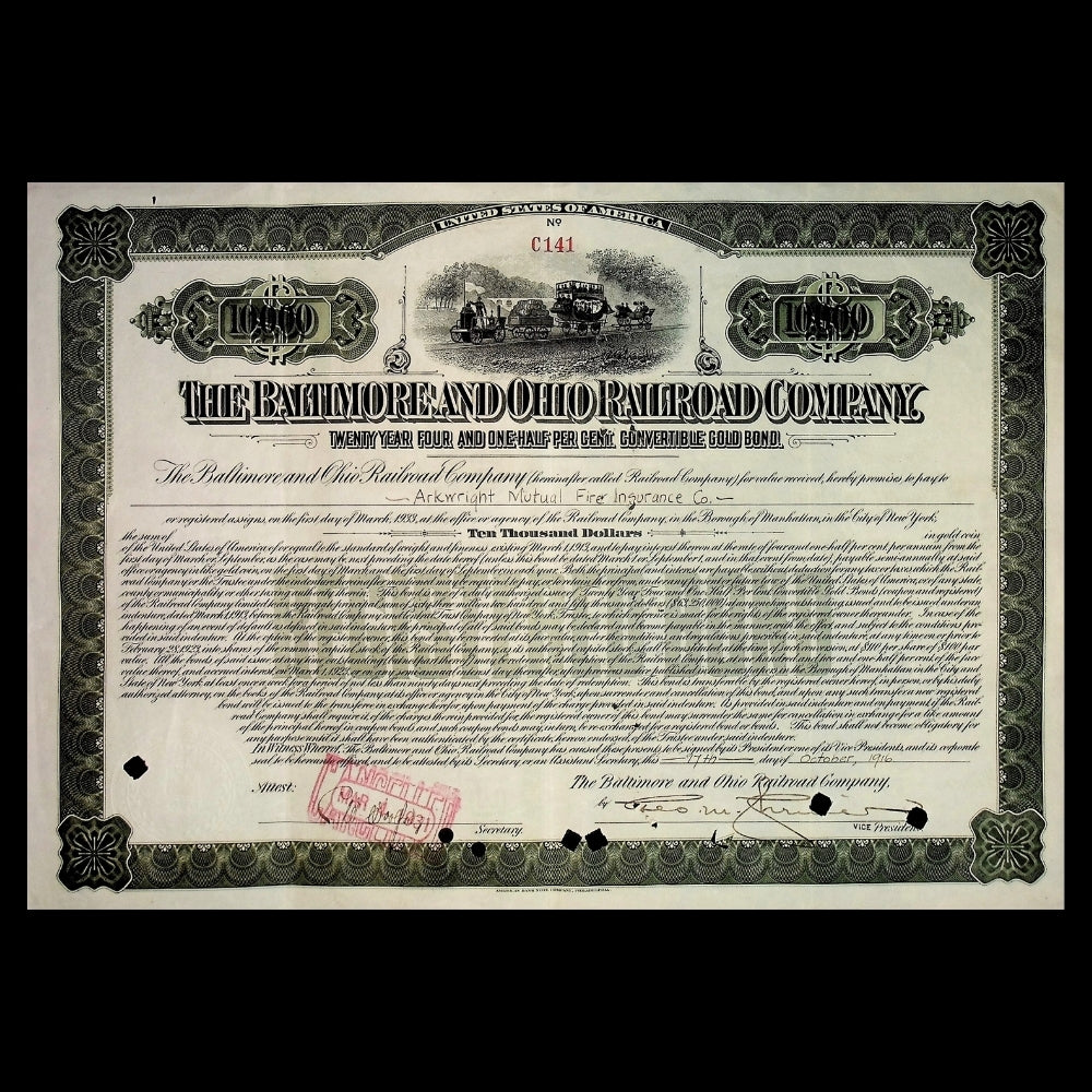 Baltimore & Ohio Railroad Gold Bond Certificates - 3x Combo Pack from 1913 - 1925