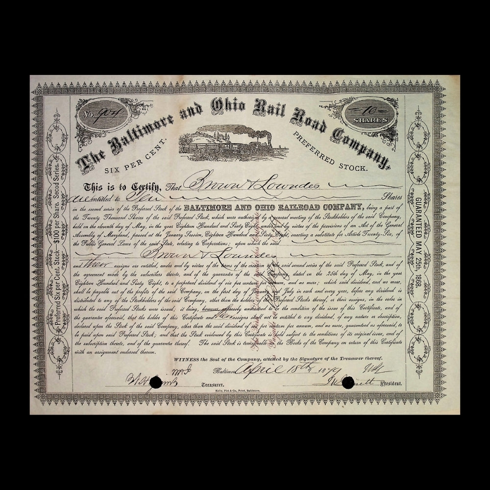 Baltimore & Ohio Railroad Stock Certificate from 1849