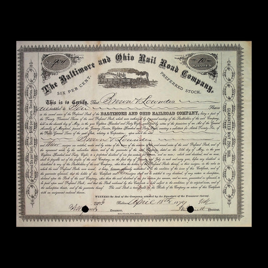 Baltimore & Ohio Railroad Stock Certificate from 1849