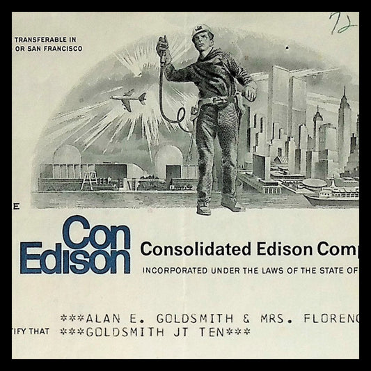 ConEd (Consolidated Edison Company of New York) Stock Certificate - Featuring Twin Towers / NYC Skyline