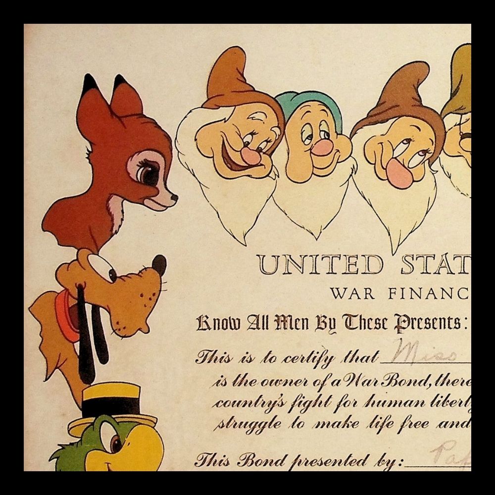 Walt Disney World War 2 US Treasury Bond Certificate from 1945