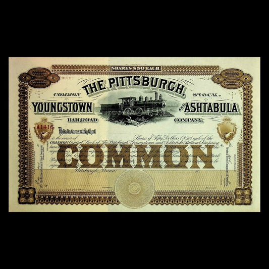 The Pittsburg, Youngstown and Ashtabula Unissued Stock Certificate 1800s