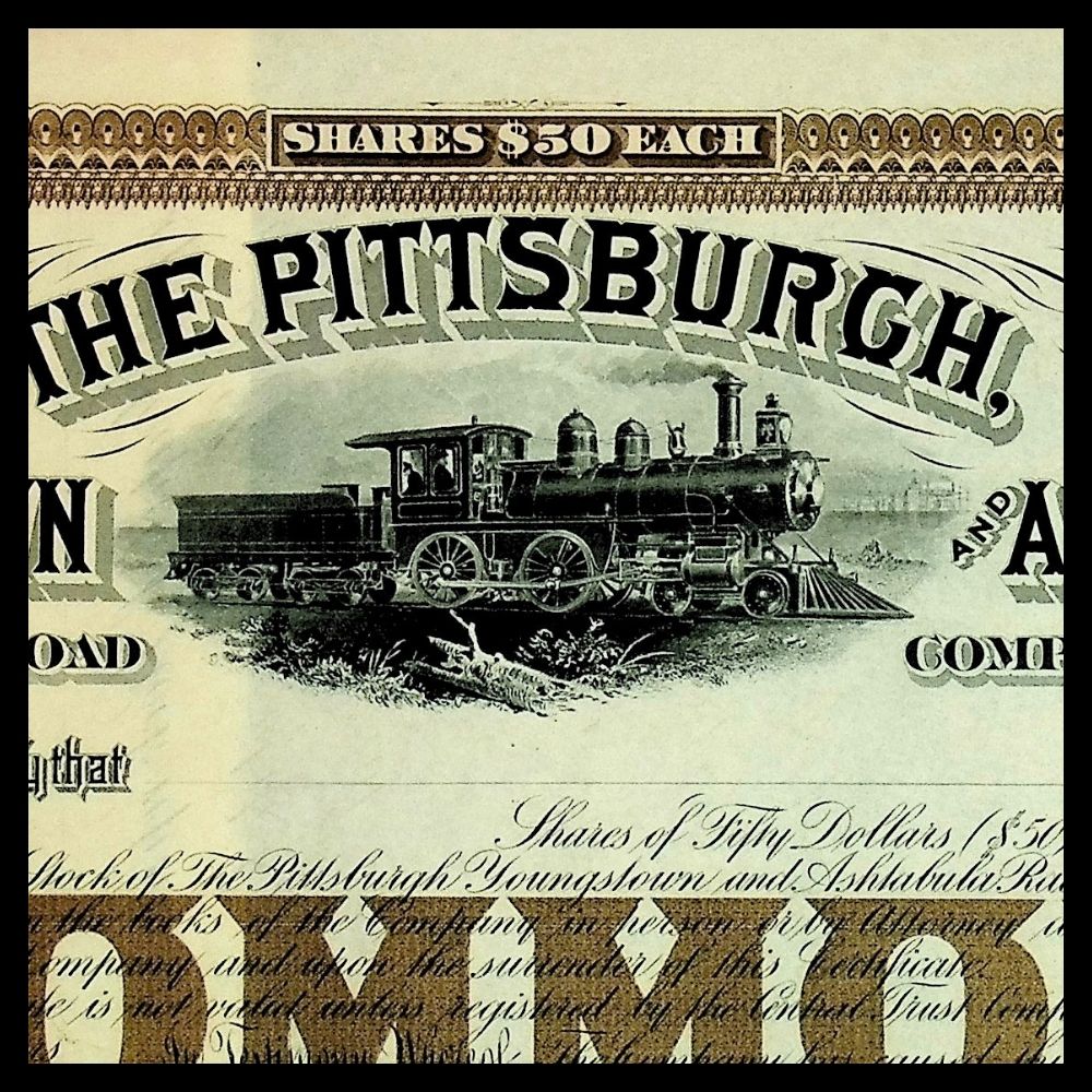 The Pittsburg, Youngstown and Ashtabula Unissued Stock Certificate 1800s