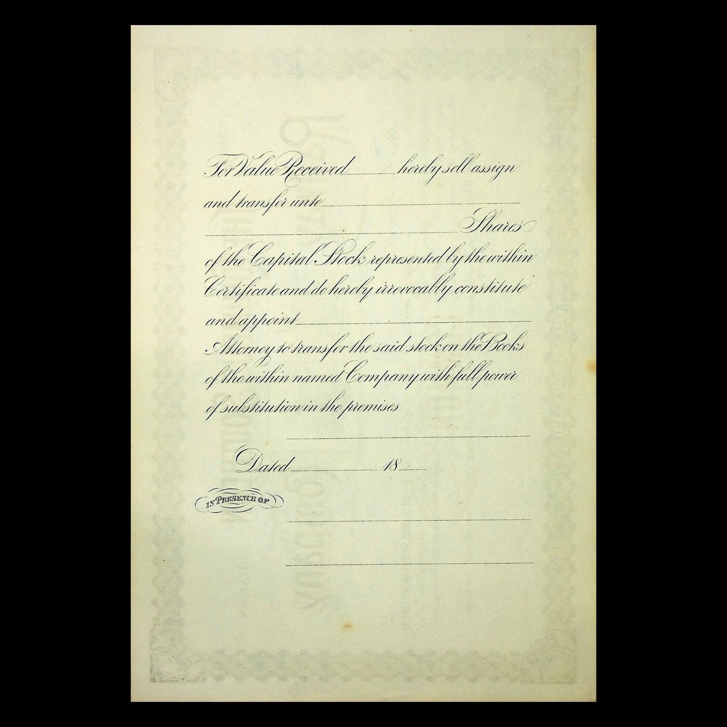 The Columbus Southern Railway Company Unissued Stock Certificate from 1800s