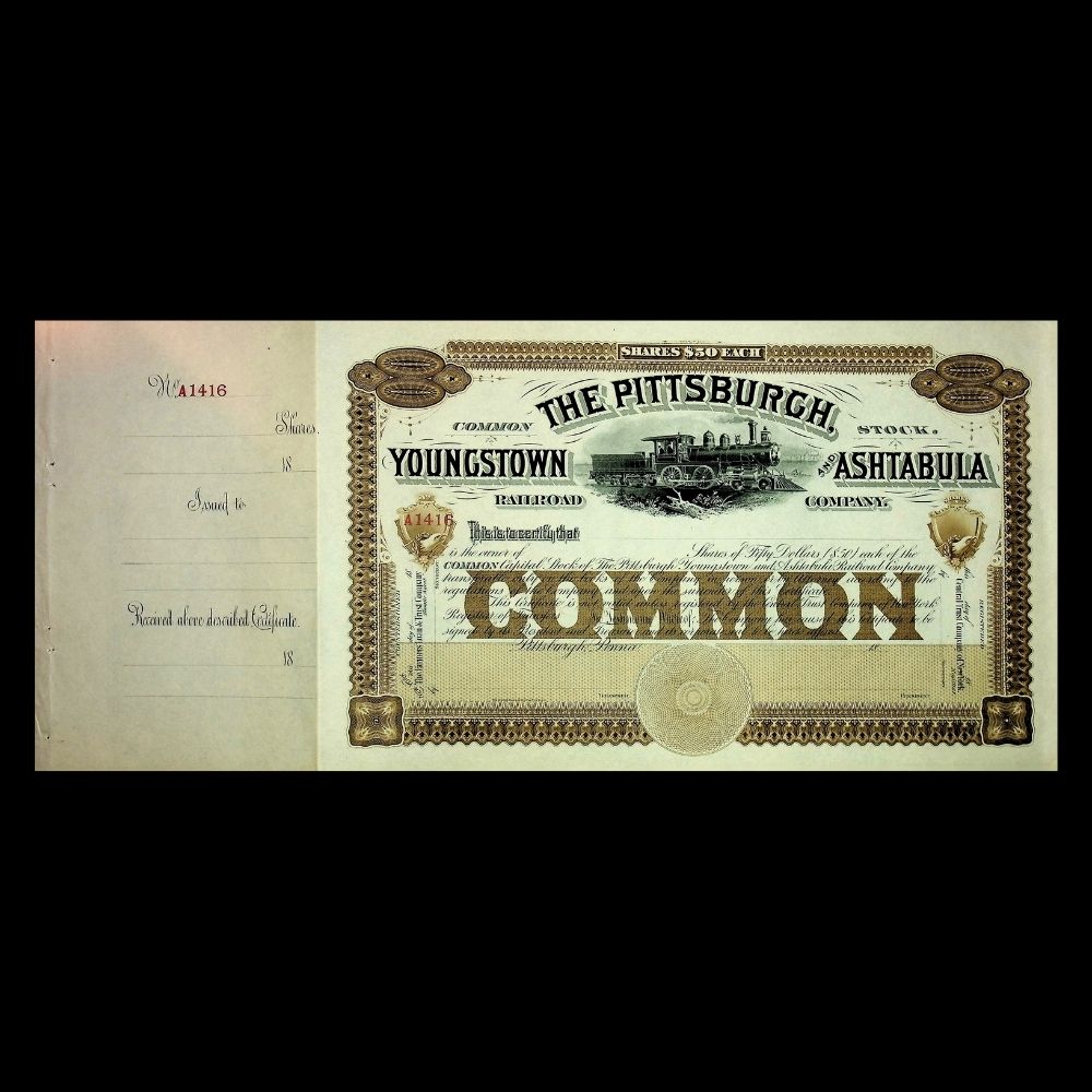 The Pittsburg, Youngstown and Ashtabula Unissued Stock Certificate 1800s