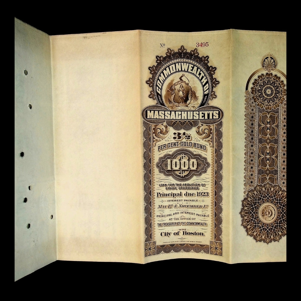 Commonwealth of Massachusetts Bond Certificate from 1896 with Coupons
