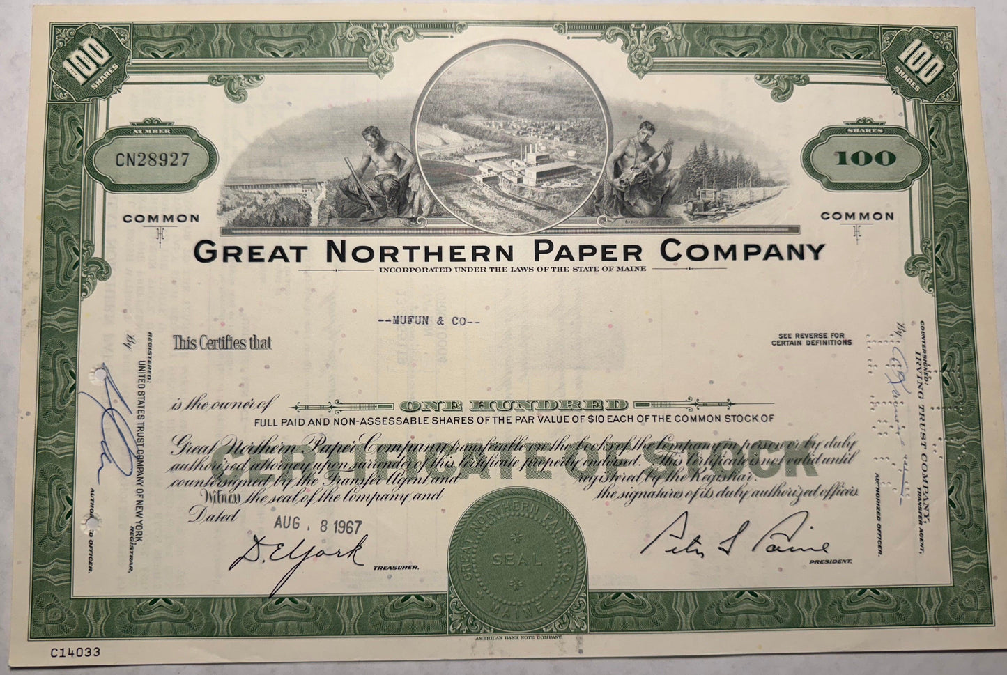 Great Northern Paper Company, issued in 1967.