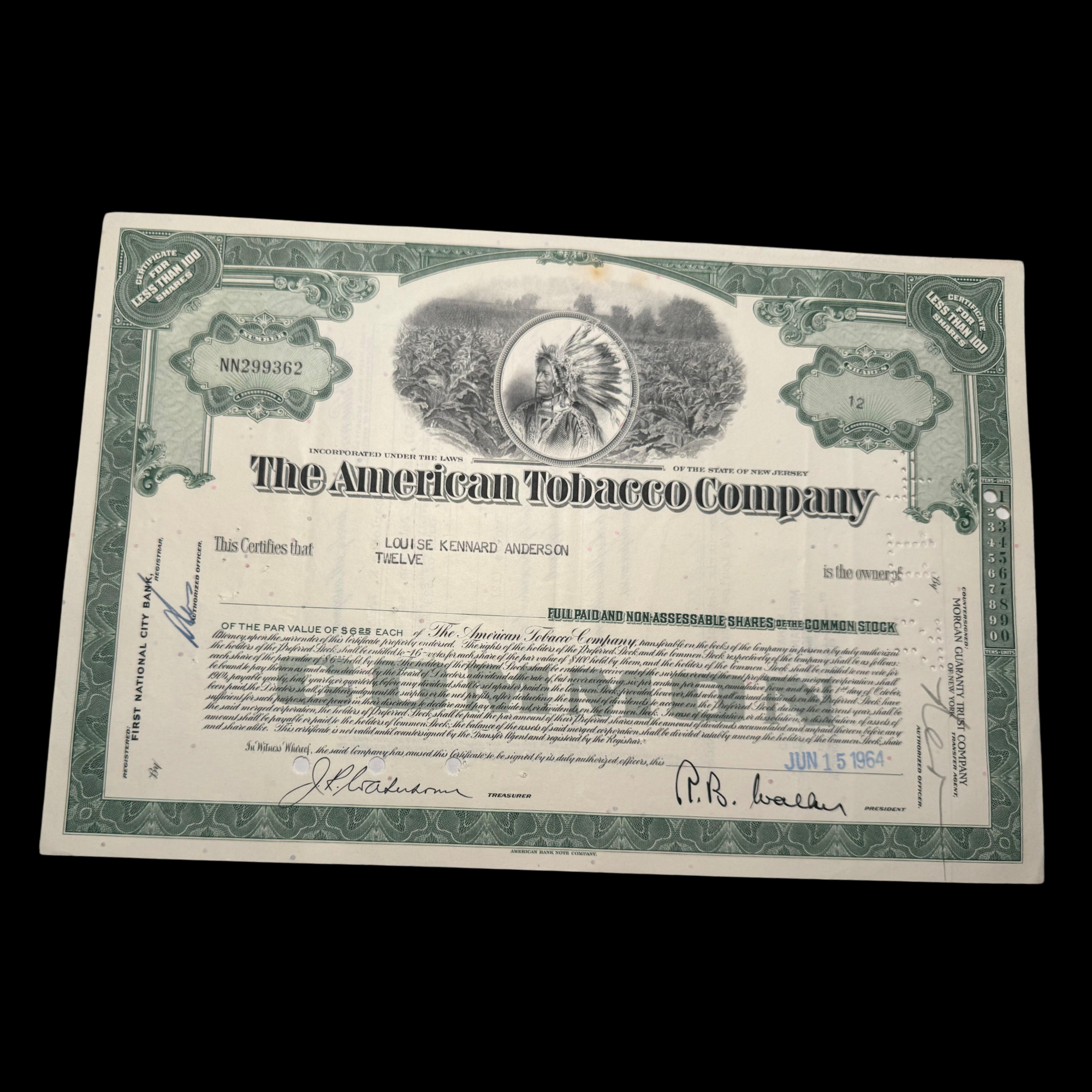 american tobacco company history American Tobacco Company Stock Certificate from 1960s american tobacco company history American Tobacco Company Stock Certificate from 1960s