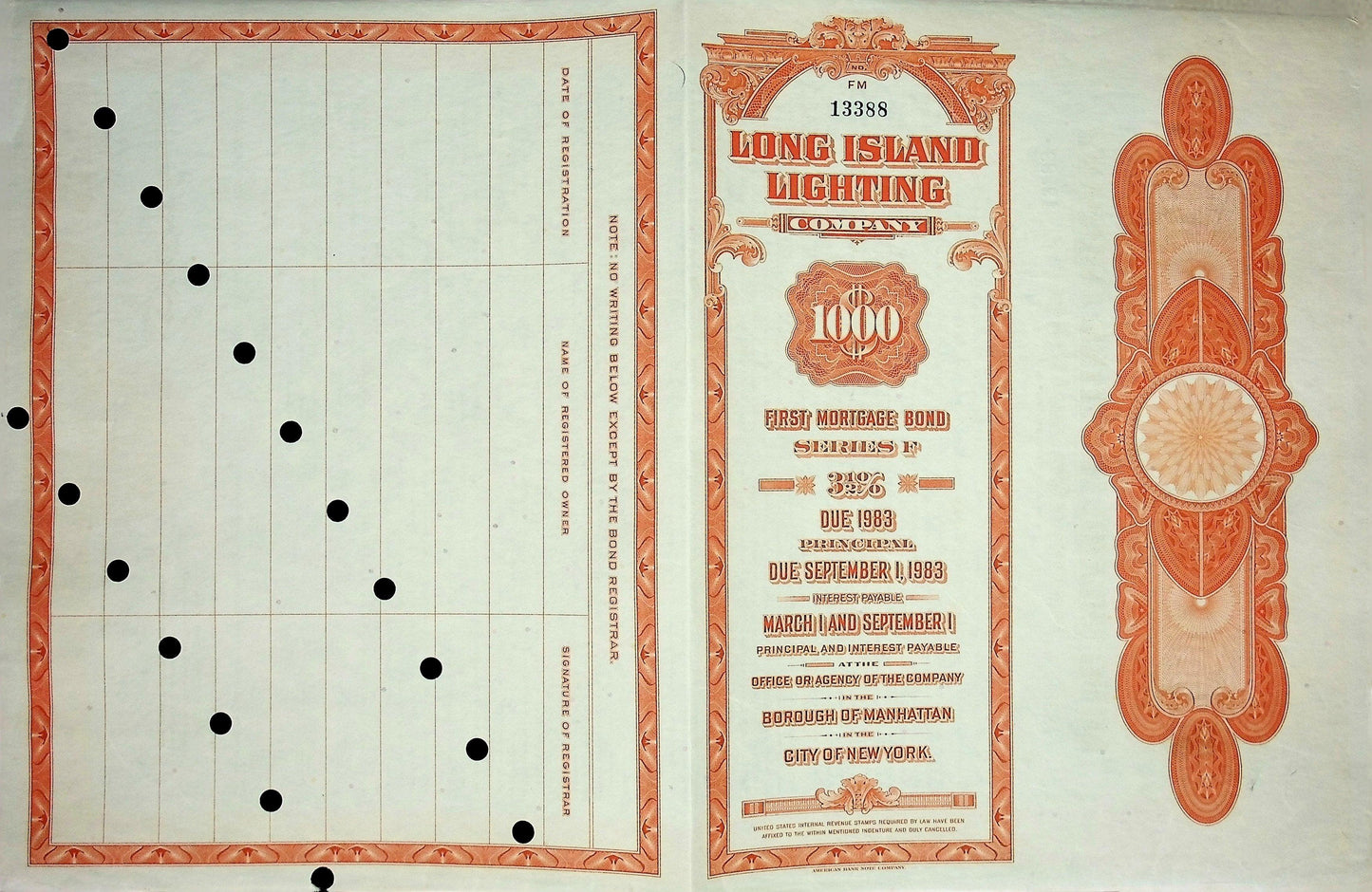 Long Island Lighting Company (now LIPA) Bond Certificate from 1983