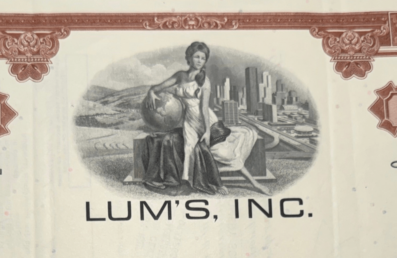 Lum's Inc,(前身为凯撒宫)股票证书