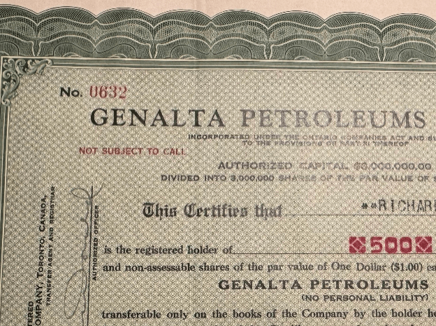 Genalta Petroleums Limited 股票证书