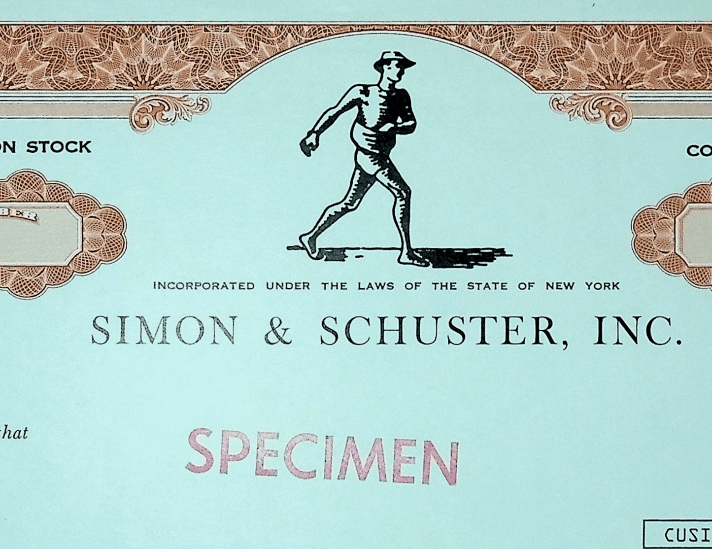 Simon & Schuster, Inc. 股票证书样本